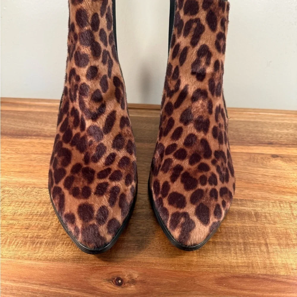 Nine West Taye Leopard Print Faux Pony-hair Chelsea Heeled Boot Size 8.5